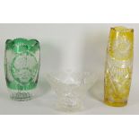 Glas-Konvolut, 3-tlg., unterschiedliche Objekte, Formen, Größen und Dekore, 2 Teile minim.randbest.