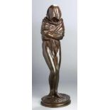 Jugendstil Bronze Figur, "Weiblicher Halbakt", Réne, wohl französischer Bildhauer,vollplastische