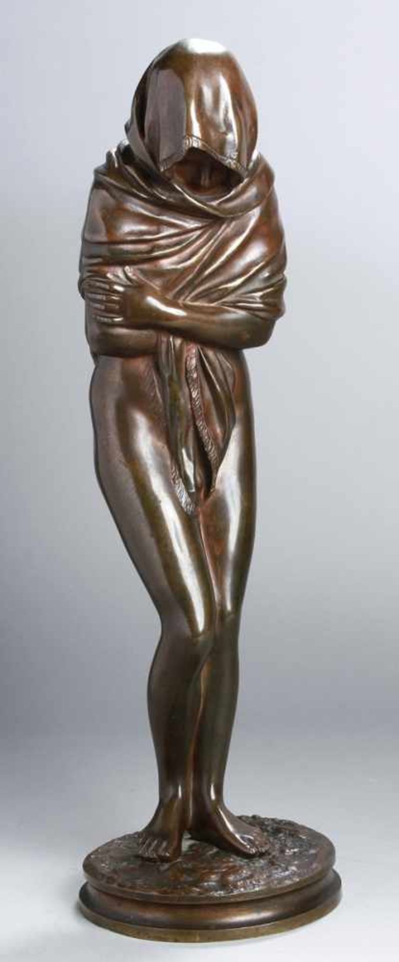 Jugendstil Bronze Figur, "Weiblicher Halbakt", Réne, wohl französischer Bildhauer,vollplastische
