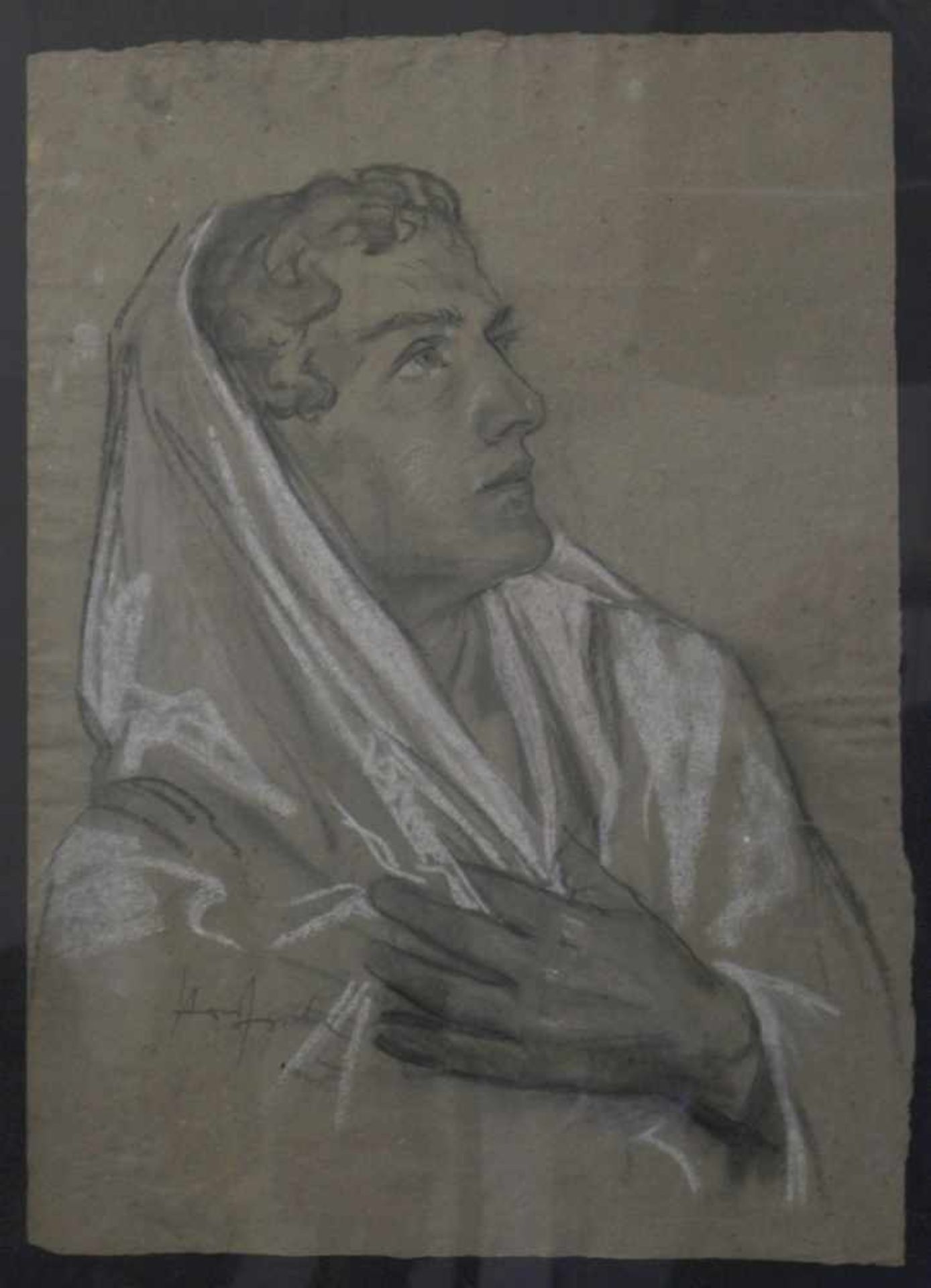 Fischer, Hans, Stranzendorf 1892 - 1973 Wien. "Frau mit Umhang", Kohlezeichnung, sign., 60x 45 cm,