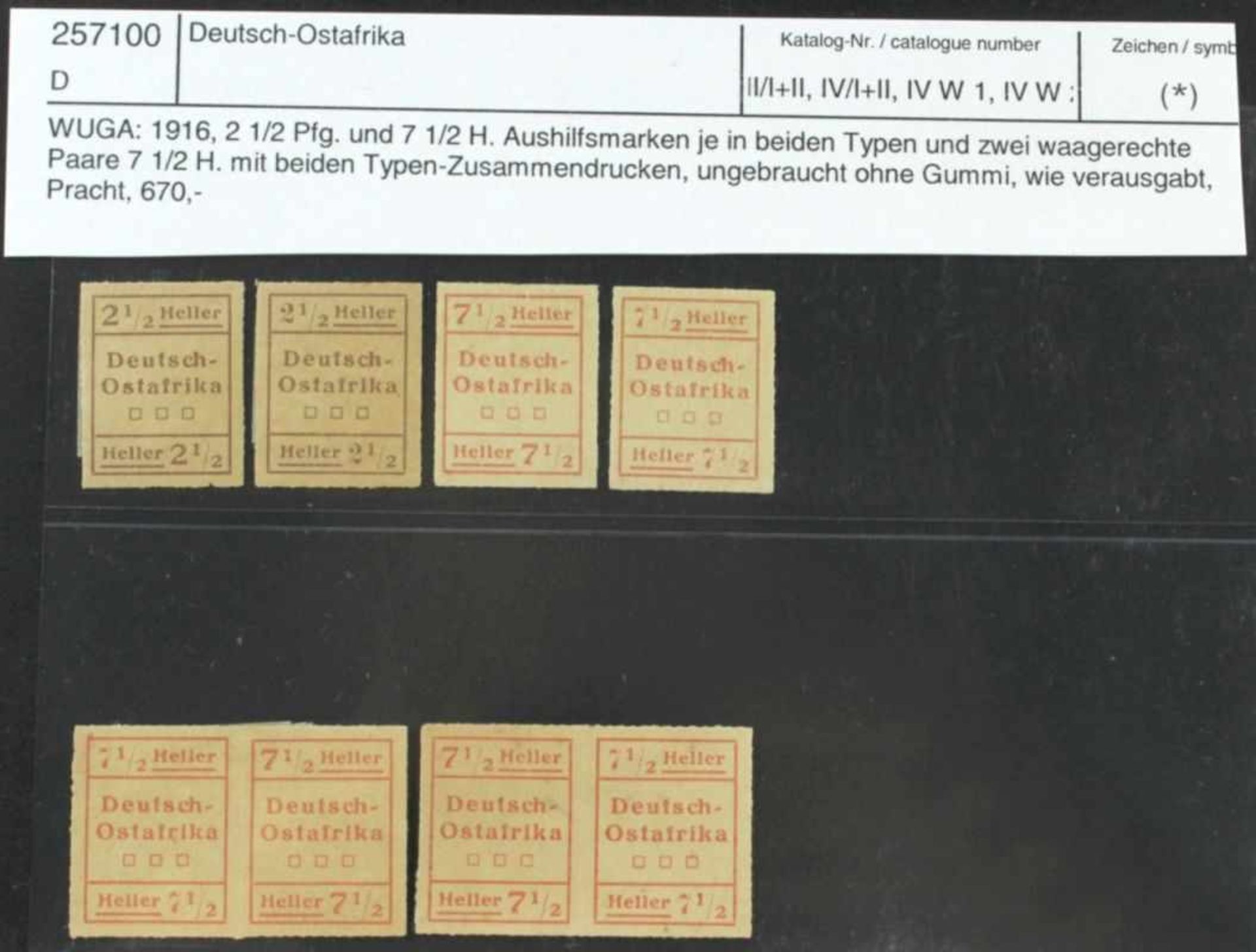 Deutsch-Ostafrika, Michel-Nr. III/I + II, IV/I + II, IV W 1, IV W, ungebraucht,Katalogwert: 670,-
