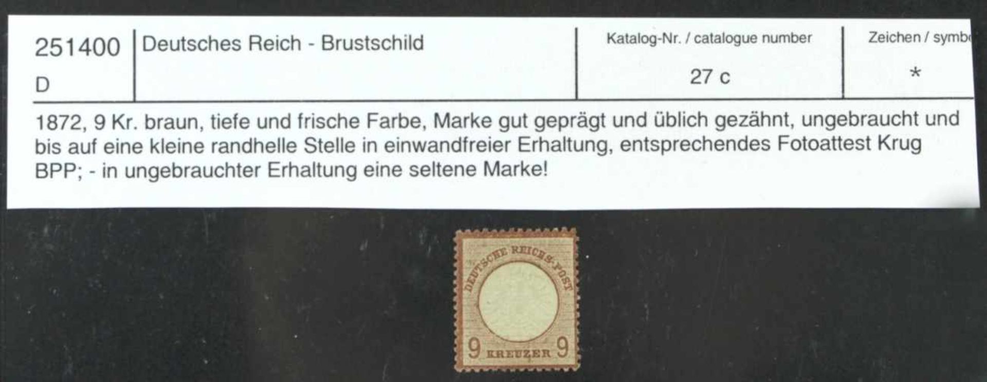 Deutsches Reich, Michel-Nr. 27 c, mit Falz, Fotobefund, Katalogwert: 2.500,- Euro