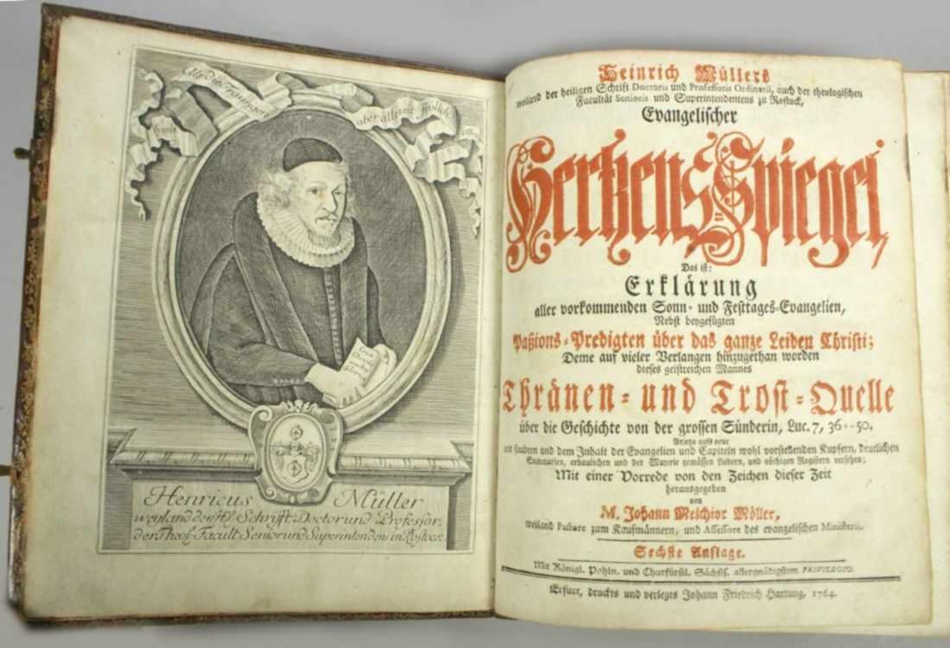 Buch, "Evangelischer Hertzens-Spiegel", Johann Melchior Möller, 1764, geprägterLedereinband und - Bild 2 aus 2