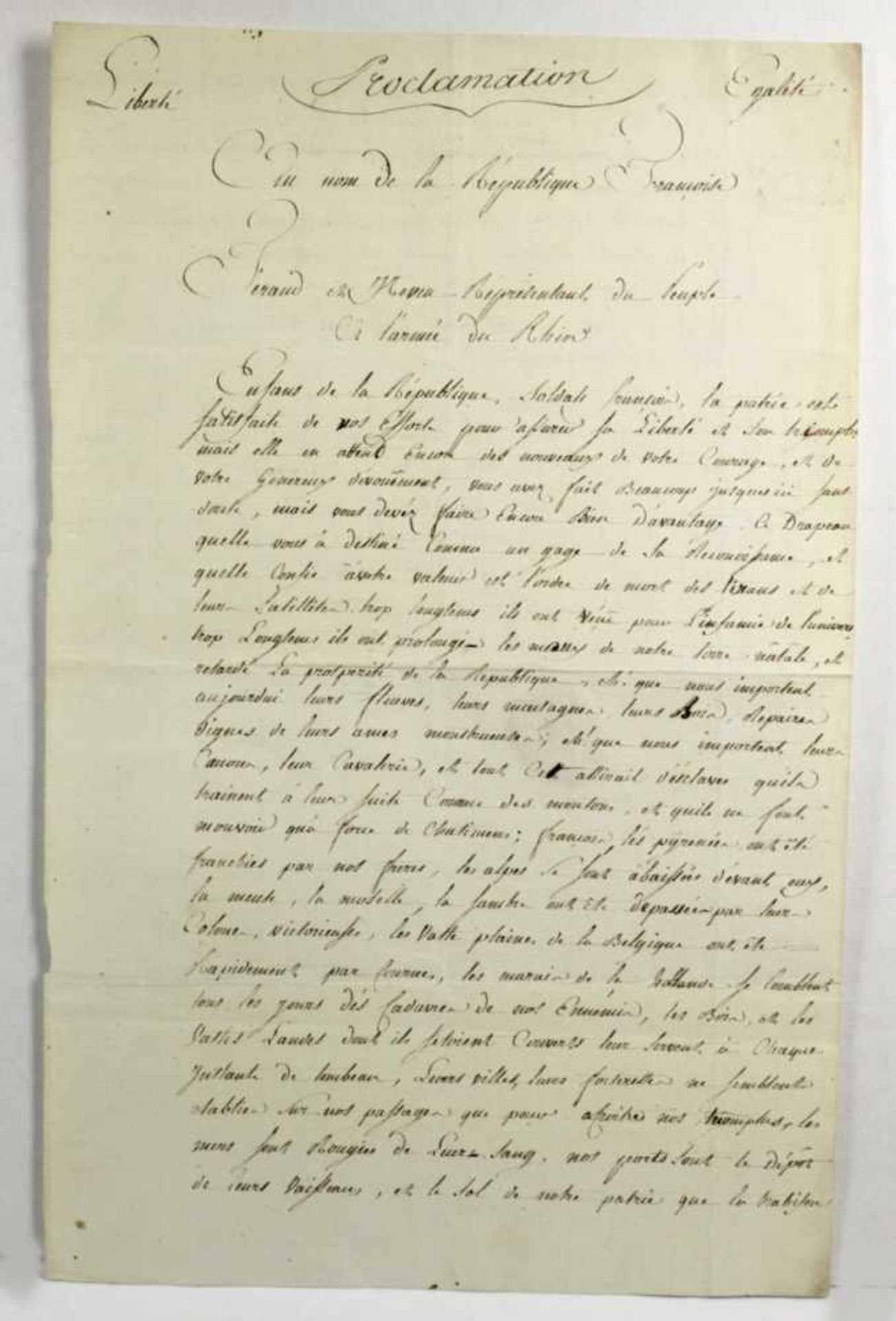 Historisches Dokument, Proklamation, 1795, beglaubigt von Ricard, Sekretär de la Cour