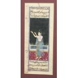 Miniaturmalerei, Indien, 18./19. Jh., polychrome, feine Darstellung einer Dame beim Tanzauf Balkon