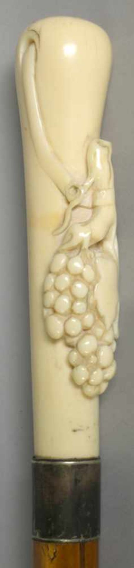 Spazierstock, um 1900, Elfenbeingriff mit reliefplastischem Weintraubenhenkel dekoriert,schöne - Bild 3 aus 4