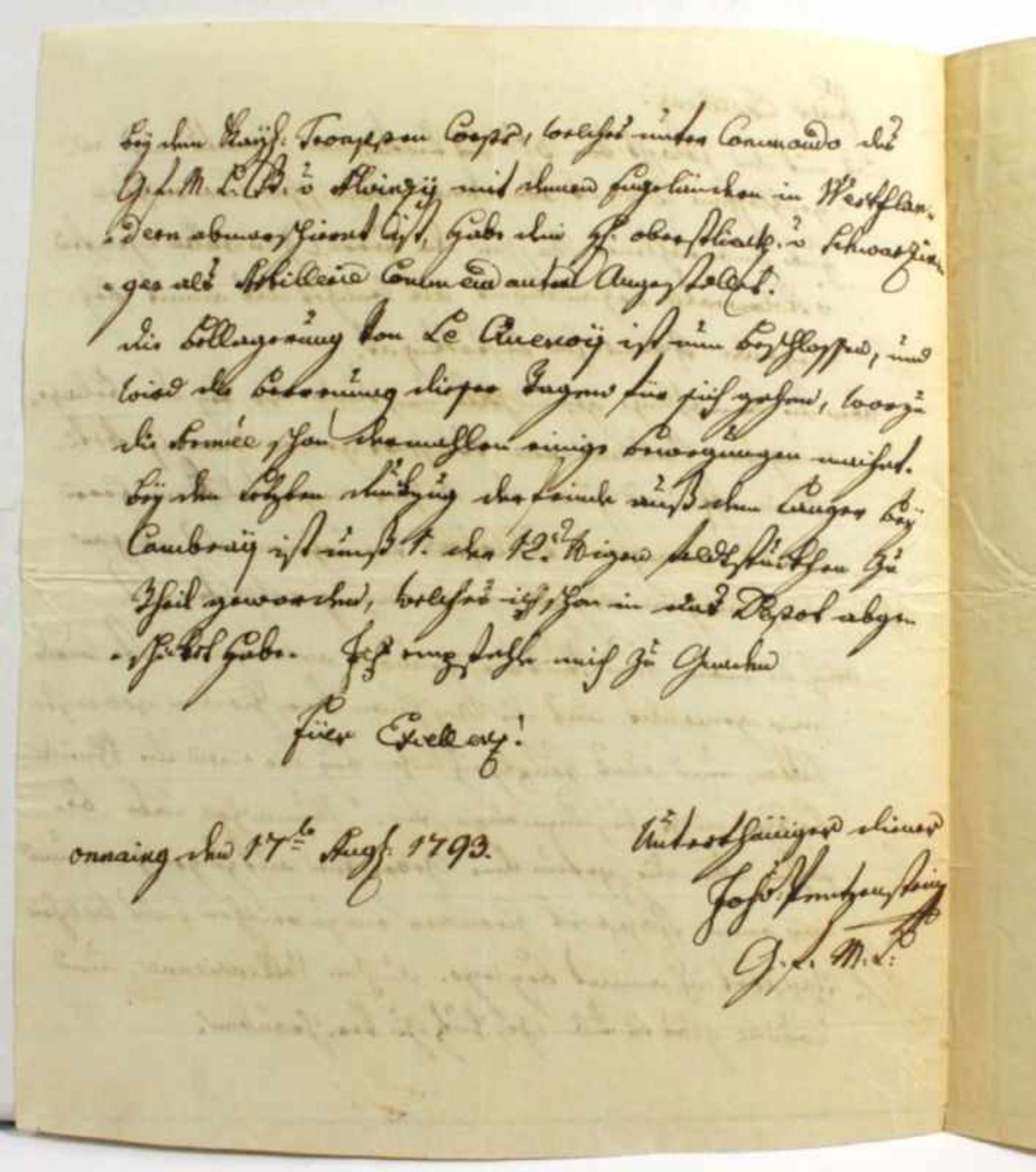 Historisches Dokument, 1793, Brief des Feldmarschalleutnants Johann Ritter Penzeter vonPentenstein - Bild 2 aus 3