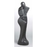 Moderne Steinguss-Figur, "Abstraktes Paar", stark reduzierte, stehende Darstellung,schwarze,