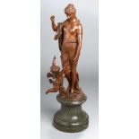 Bronze-Plastik, "Weiblicher Halbakt mit Amor zu ihren Füßen", Eichberg, dt. Bildhauer des19./20.