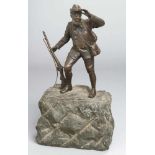 Bronze-Plastik, "Jäger", anonymer Bildhauer 1. Hälfte 20. Jh., vollplastische Darstellungeines