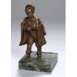Bronze-Plastik, "Junger Mann mit Mütze und Mantel", anonymer Bildhauer 1. Hälfte 20. Jh.,stehende