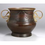 Kupfer-Cachepot, dt. oder Österreich, um 1900, 2-henklige Form mit