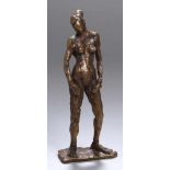 Bronze-Plastik, "Weiblicher Akt", anonymer Bildhauer Mitte 20. Jh., auf kleiner Plintheabstrakte,