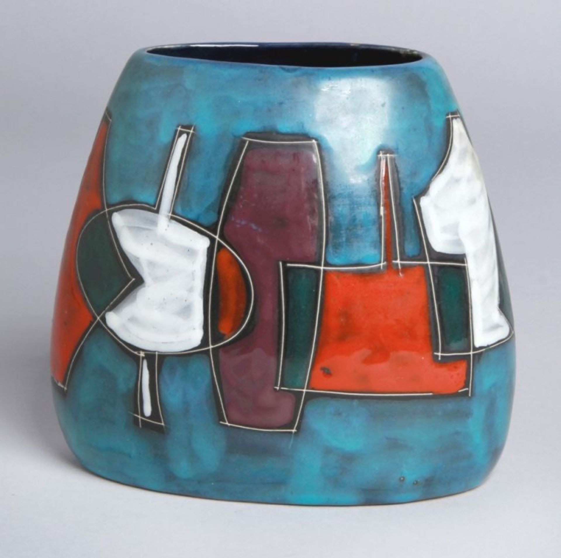 Keramik-Ziervase, Italien, 50er Jahre, heller Scherben, Wandung umlaufend geritztdekoriert mit