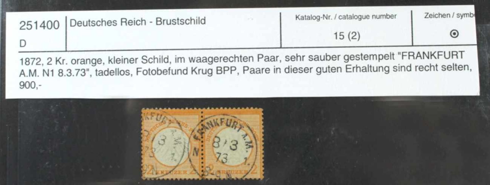 Deutsches Reich, Michel-Nr. 15, Paar, gestempelt, mit Fotobefund, Katalogwert: 900,- Euro