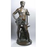 Große Bronze-Plastik, "Schmied mit Hammer am Amboß", Bareau, Georges Marie Valentin,Paimboeuf 1866 -