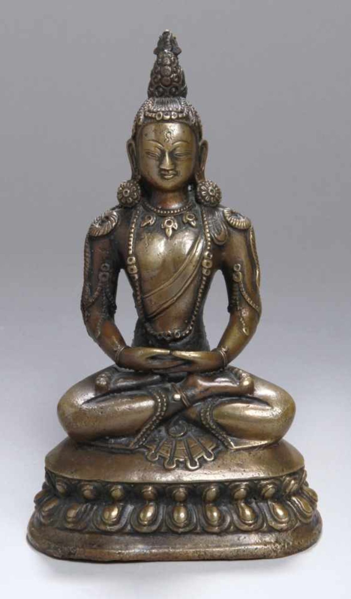 Bronze-Plastik, "Amitayus", Tibet, 17./18. Jh., auf Doppellotossockel vollplastischeDarstellung