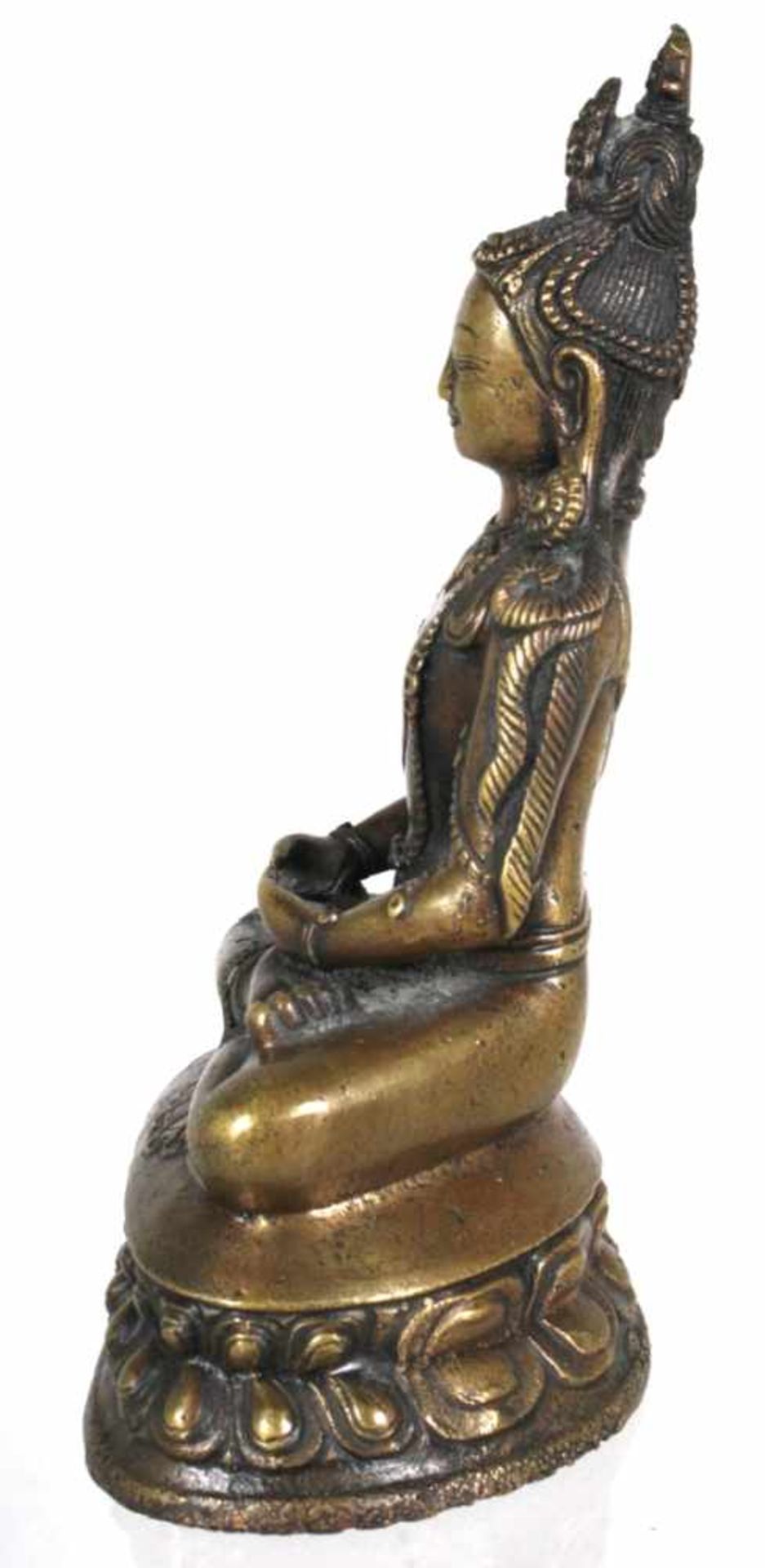 Bronze-Plastik, "Amitayus", Tibet, 17./18. Jh., auf Doppellotossockel vollplastischeDarstellung - Bild 2 aus 6