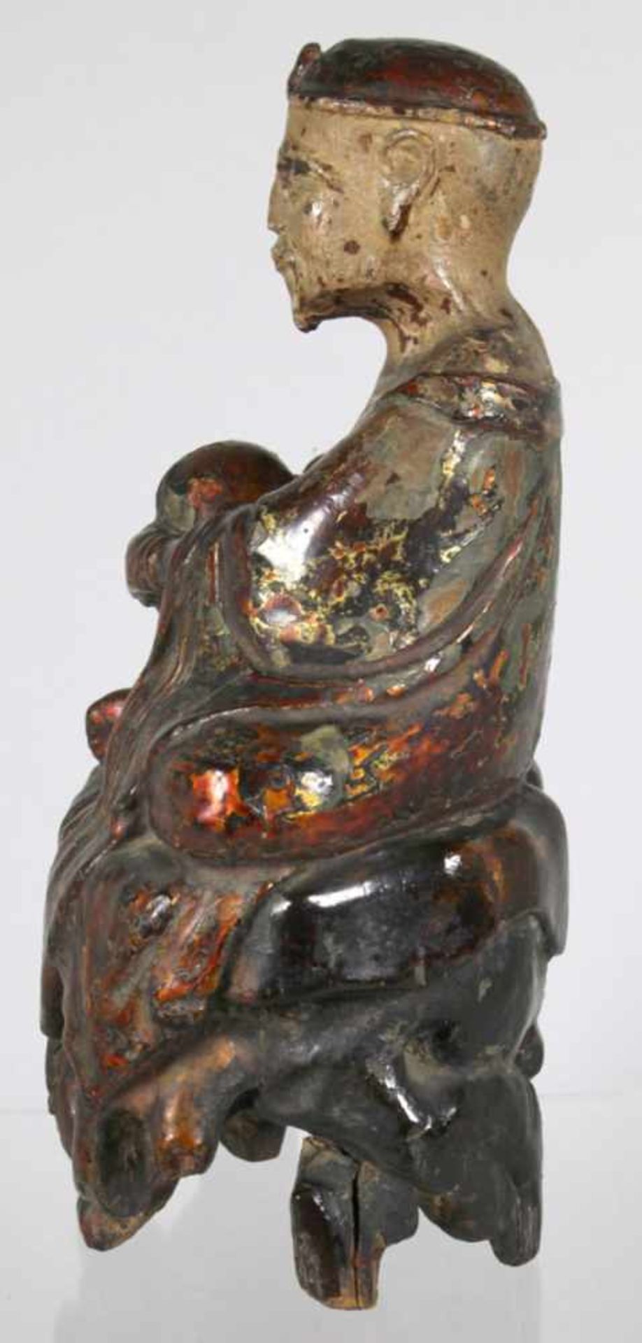 Holz-Figur, "Mönch als Asket", China, 18. Jh., auf Sockel in Meditationssitzvollplastische - Bild 2 aus 6