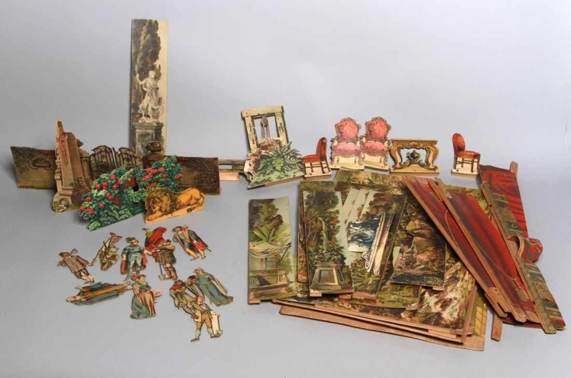 Kinder-Theater, dt., 19./20. Jh., Holz, polychrom gefasst, zahlreiche Kulissen, Figurenund - Bild 2 aus 2