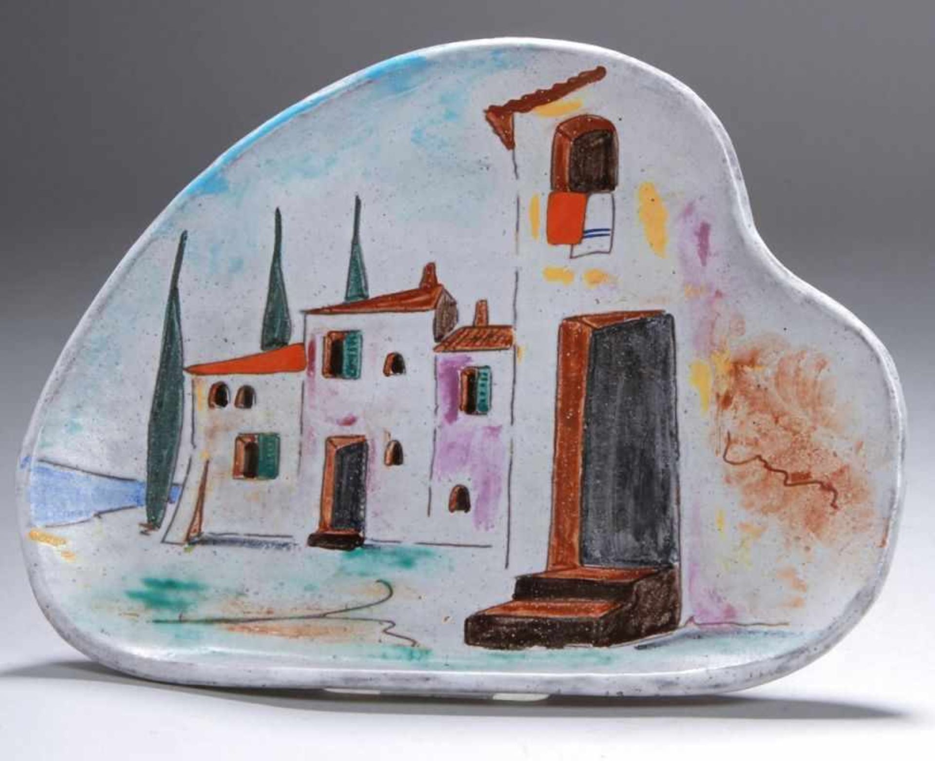 Keramik-Platte, "Garda", Huber-Roethe, Landshut, 50/60er Jahre, Dek.entw.: HertaHuber-Roethe,