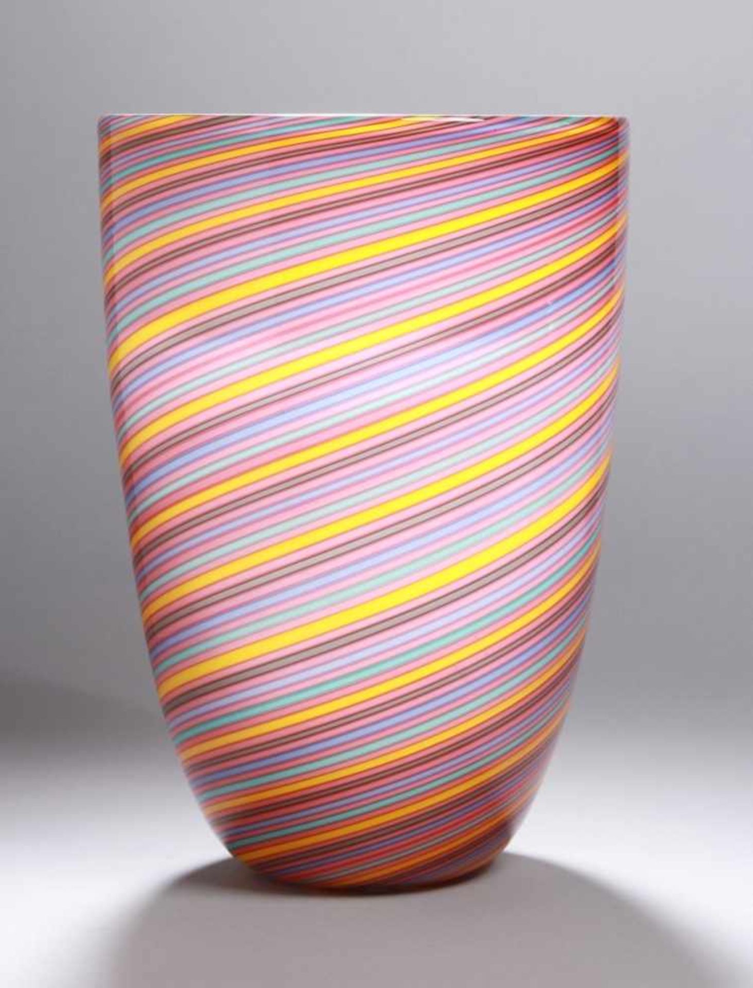 Glas-Ziervase, Murano, Cenedese, 80er Jahre, große Becherform, farbloses Glas,