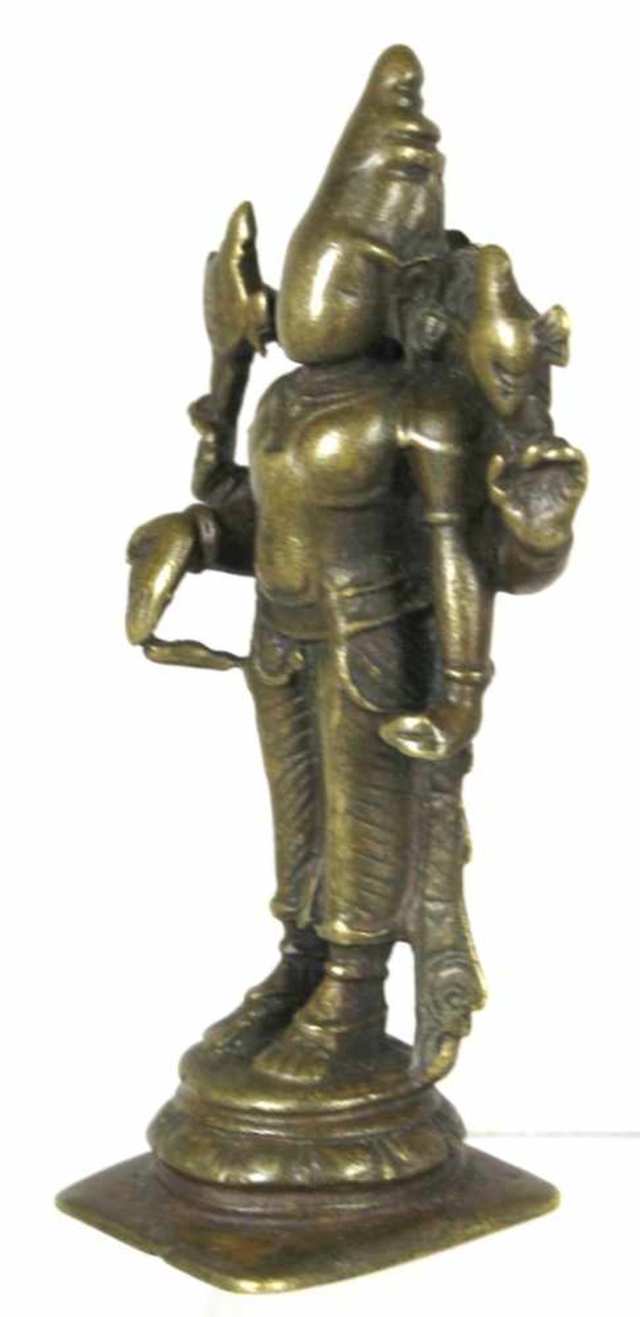Bronze-Plastik, "Hinduistische Gottheit", Indien, 18./19. Jh., auf quadratischer Plinthemit rundem - Bild 2 aus 4