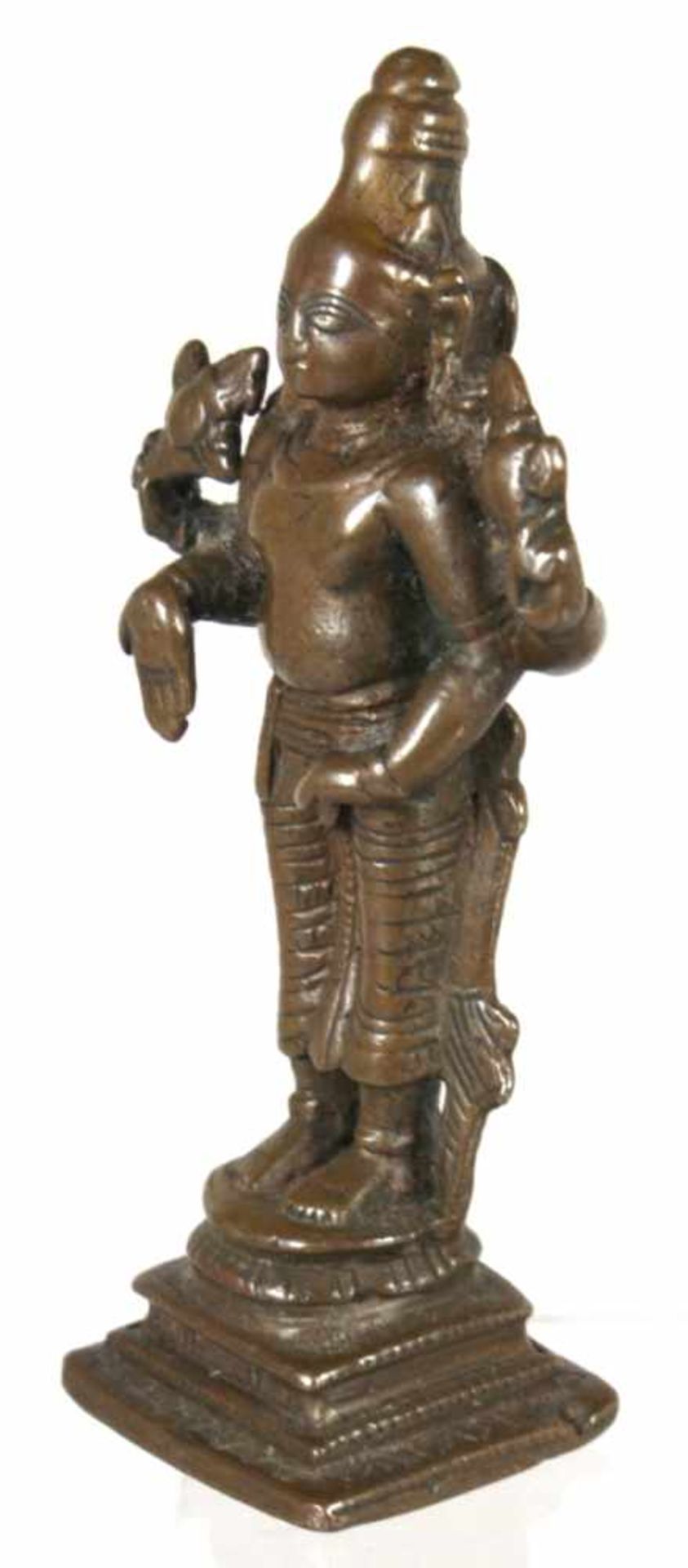 Bronze-Plastik, "Hinduistische Gottheit", Indien, 18./19. Jh., auf quadratischer,gestufter Plinthe - Bild 2 aus 4