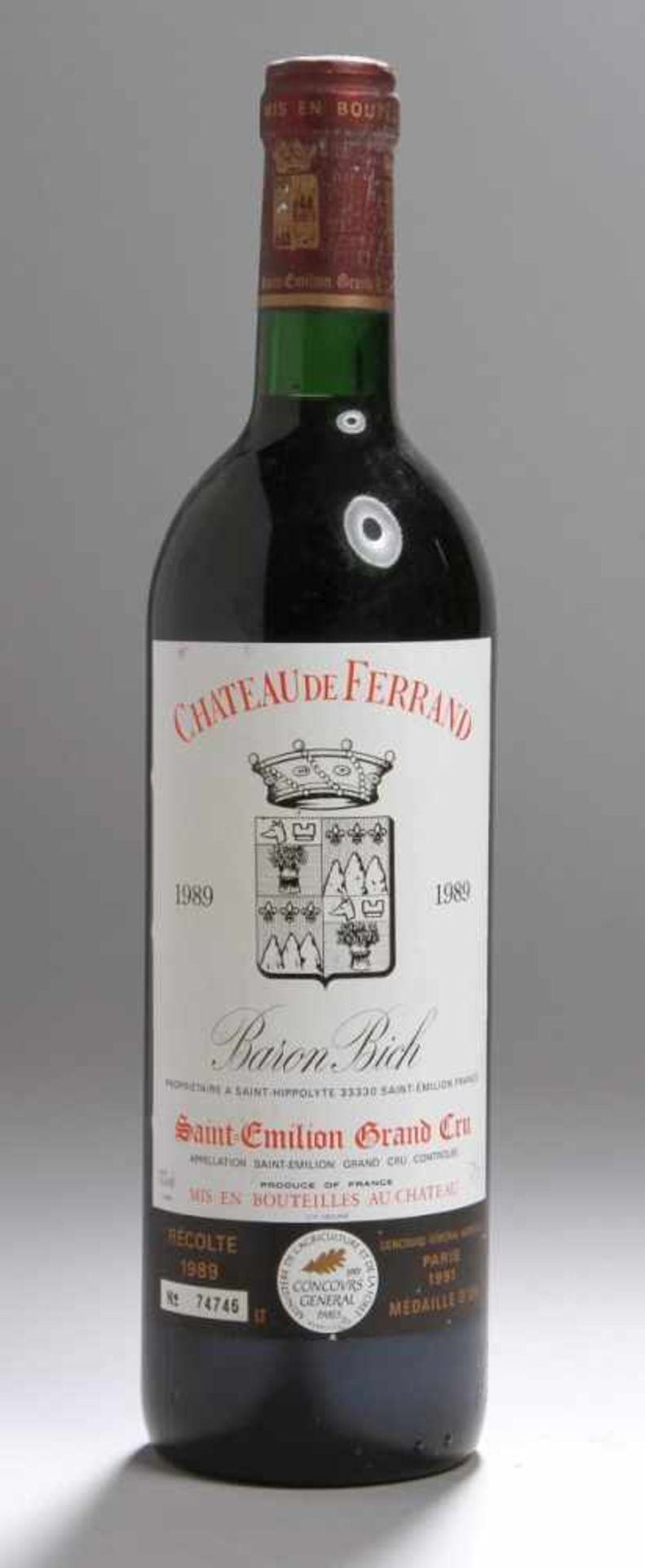 Weinflasche, Chateau De Ferrand, Saint-Emilion Grand Cru, 1989