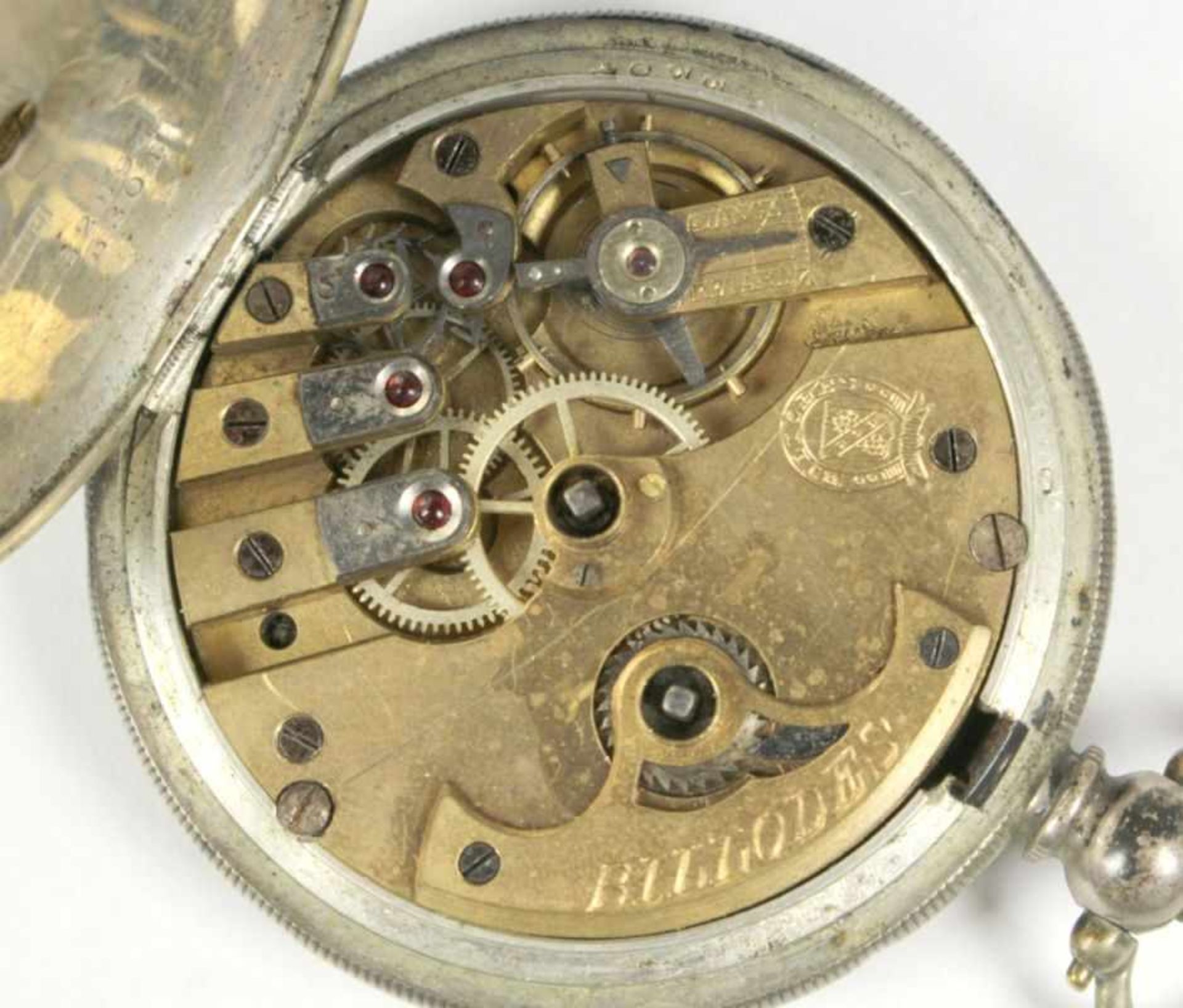 Taschenuhr, 19. Jh., Silber 800, Schlüsselaufzug, glatte Wandung, rep. bed. - Bild 3 aus 5