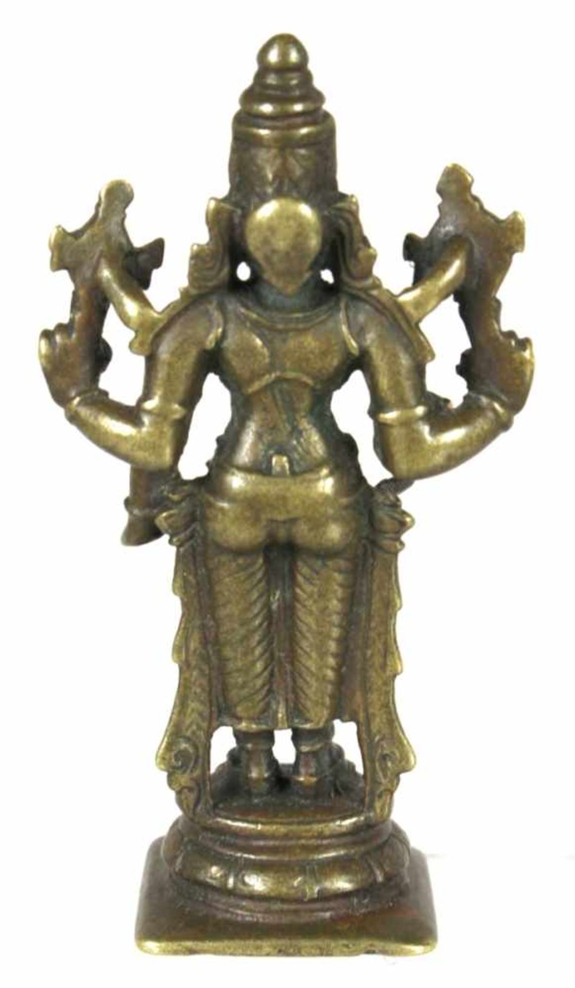 Bronze-Plastik, "Hinduistische Gottheit", Indien, 18./19. Jh., auf quadratischer Plinthemit rundem - Bild 3 aus 4