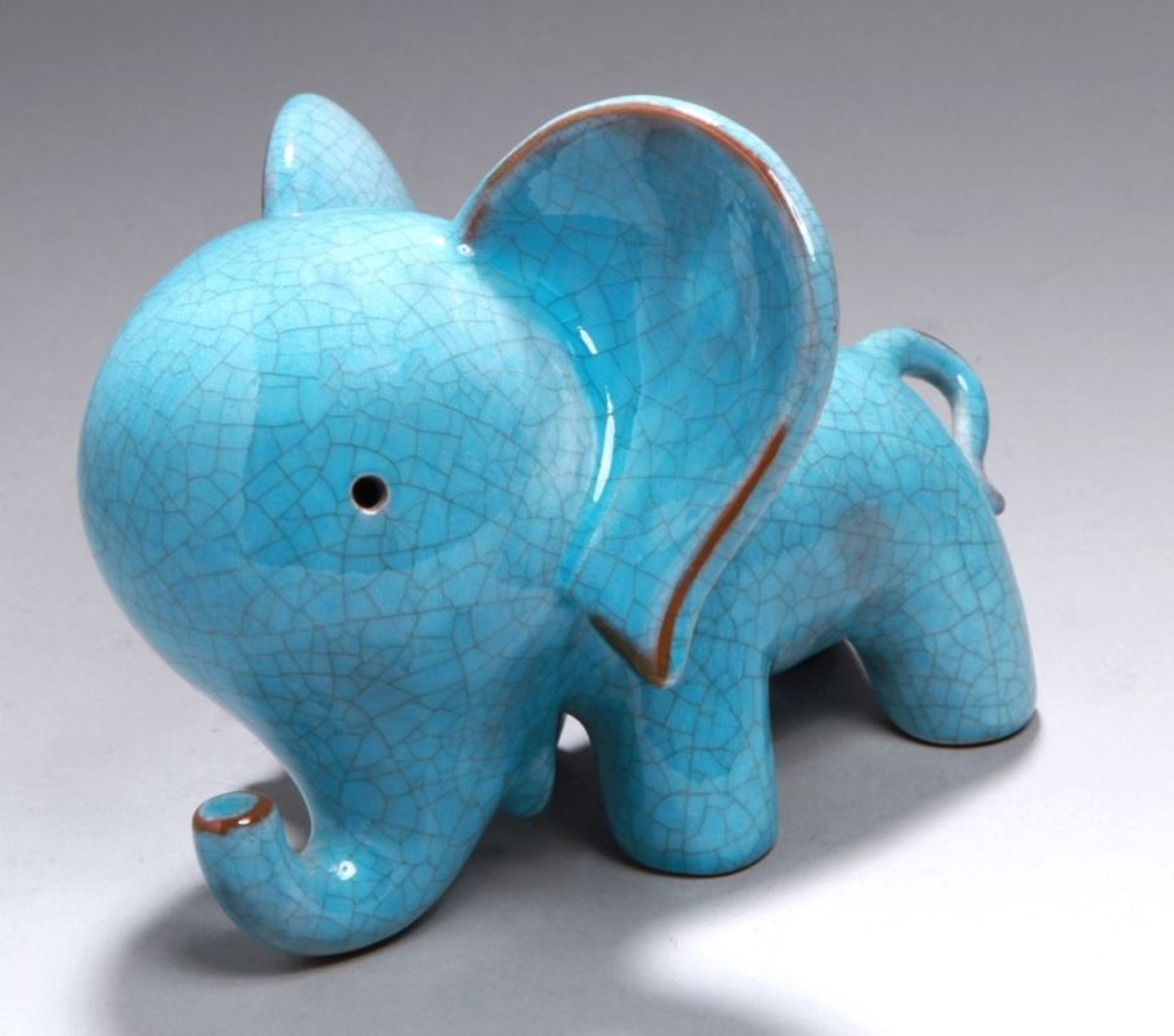 Keramik-Tierplastik, "Elefant", Karlsruher Majolika, um 1956-88, Entw.: Walter Bosse,stehende,