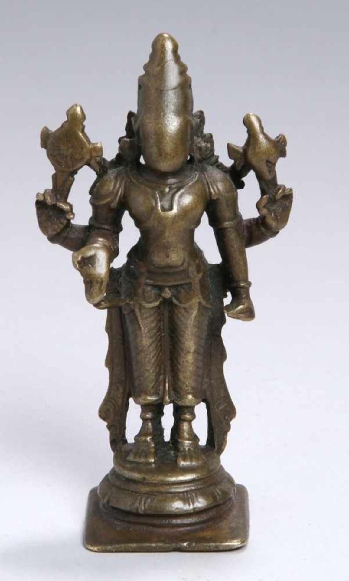 Bronze-Plastik, "Hinduistische Gottheit", Indien, 18./19. Jh., auf quadratischer Plinthemit rundem