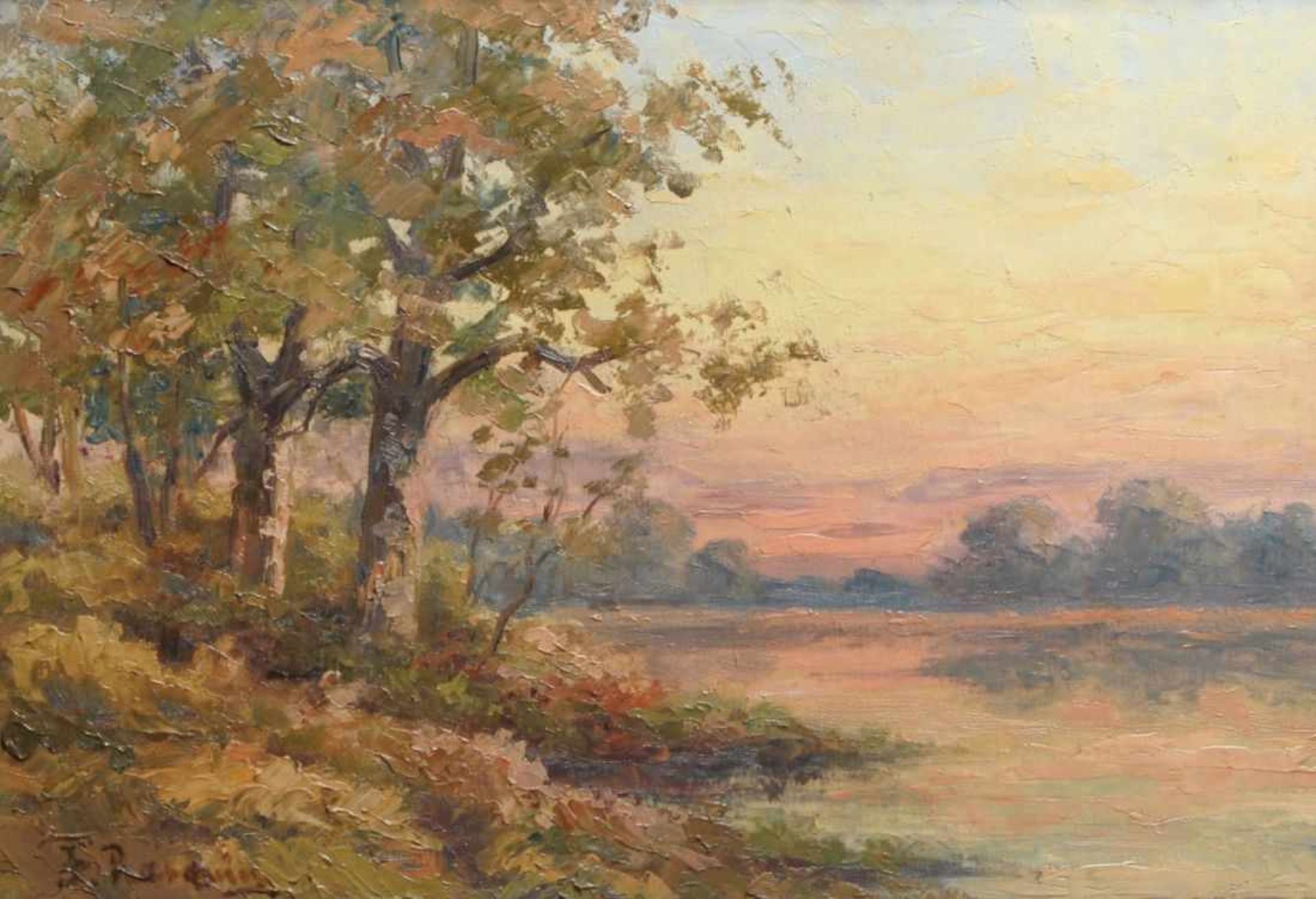 Rasquin, Frans, französischer Maler 1877 - 1952. "Landschaft im Abendrot", sign., Öl/Lw.,30 x 44 cm-