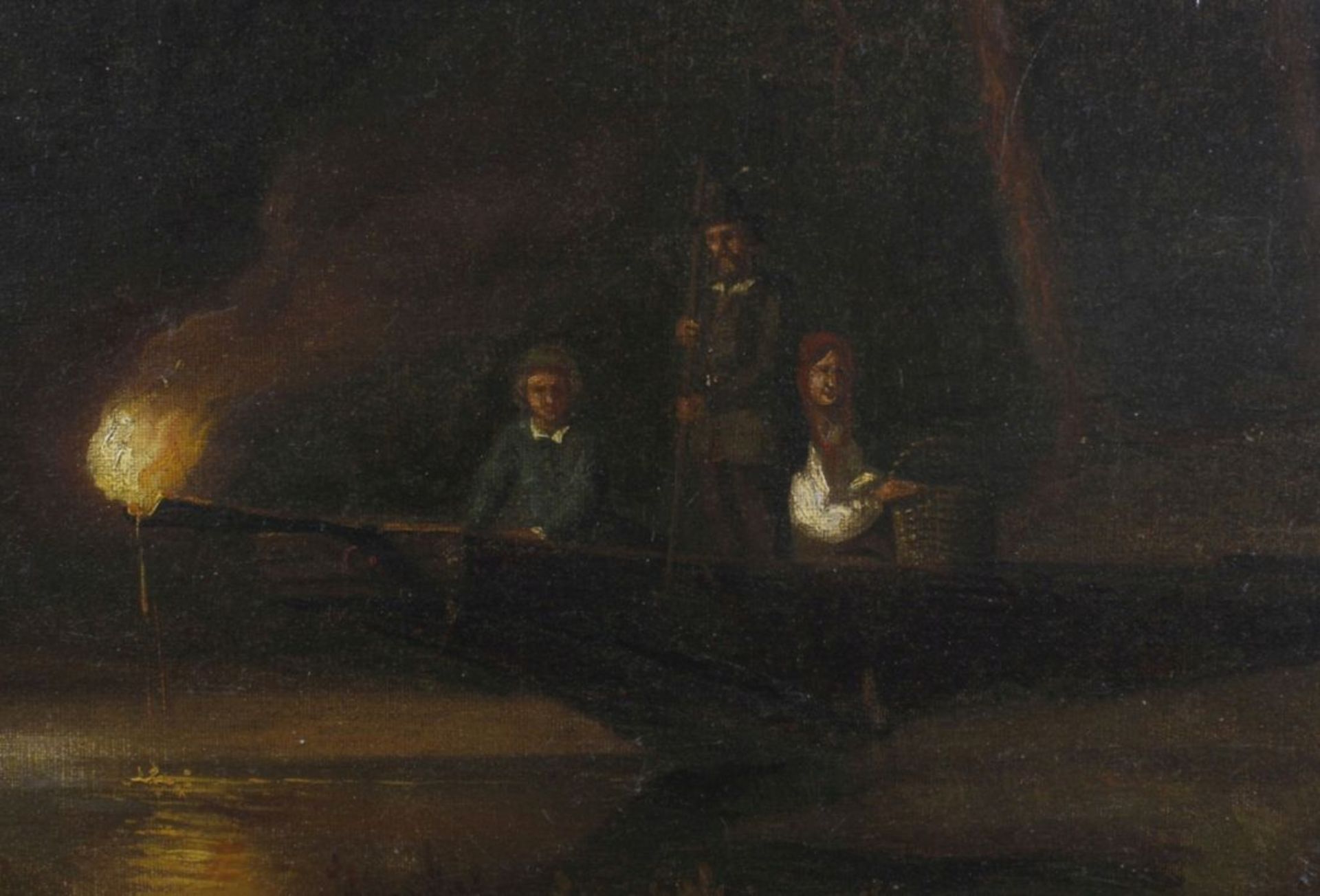 Anonymer Maler, wohl dt. Schule des 19. Jh. "Familie beim Nachtfischen inMondscheinstimmung", Öl/ - Bild 3 aus 3