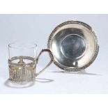 Glas-Halter mit Untertasse, dt., um 1900, Silber 800, Louis Seize Dekor, farbloserGlaseinsatz,