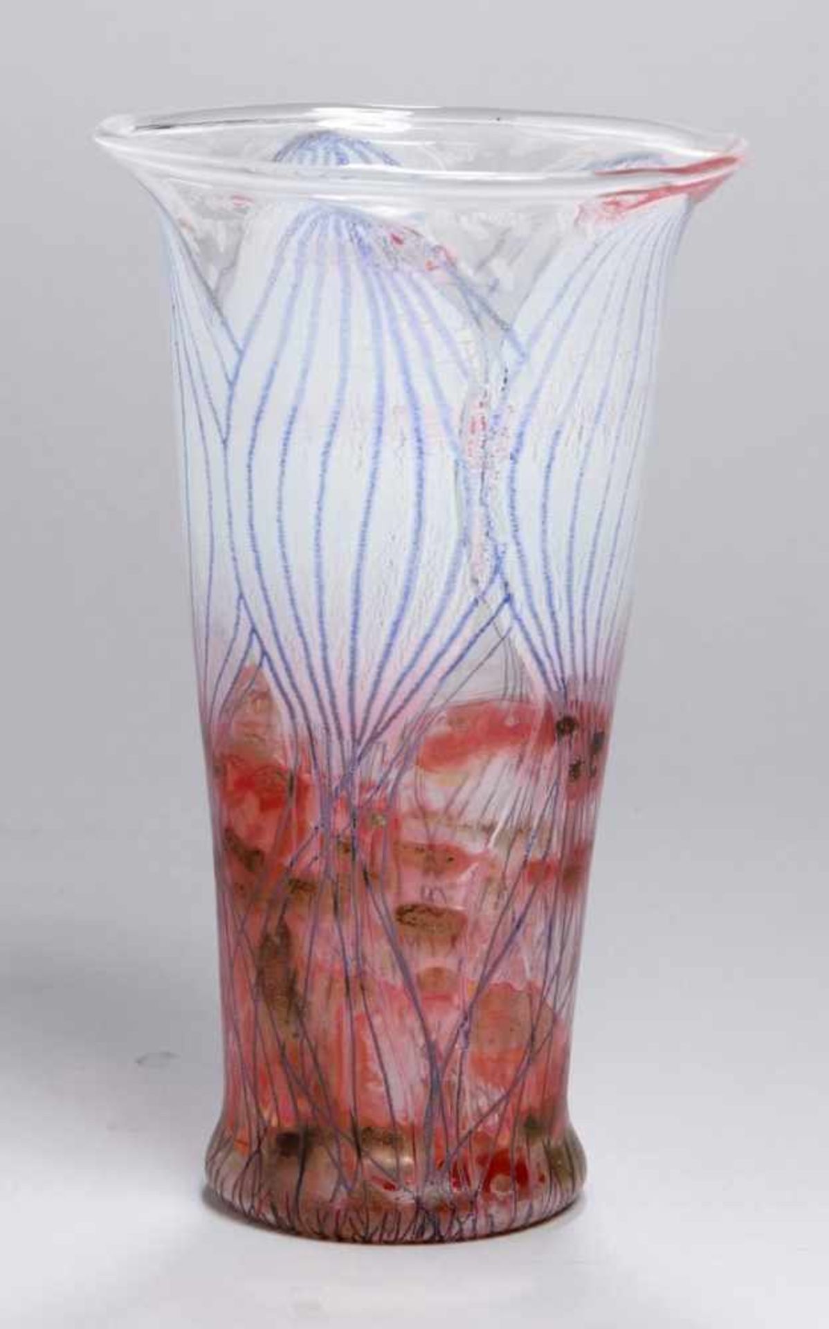 Glas-Ziervase, Glasmanufaktur Vera Walther, Willebadessen, 80er Jahre, farbloses Glas,
