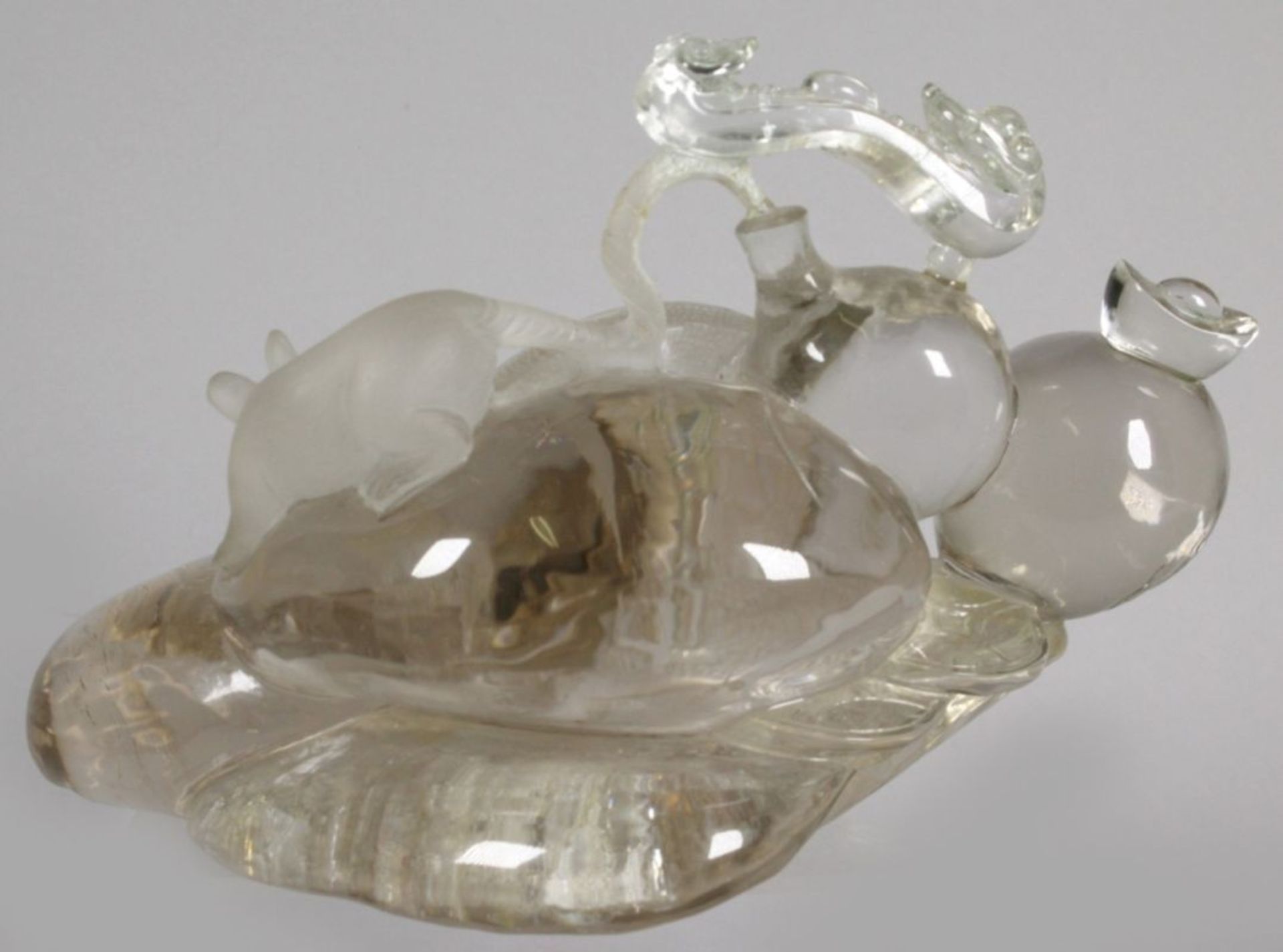 Bergkristall-Zierobjekt, China, auf Sockel Aufbau mit steinartigen und gefäßartigenGebilden, - Bild 2 aus 5