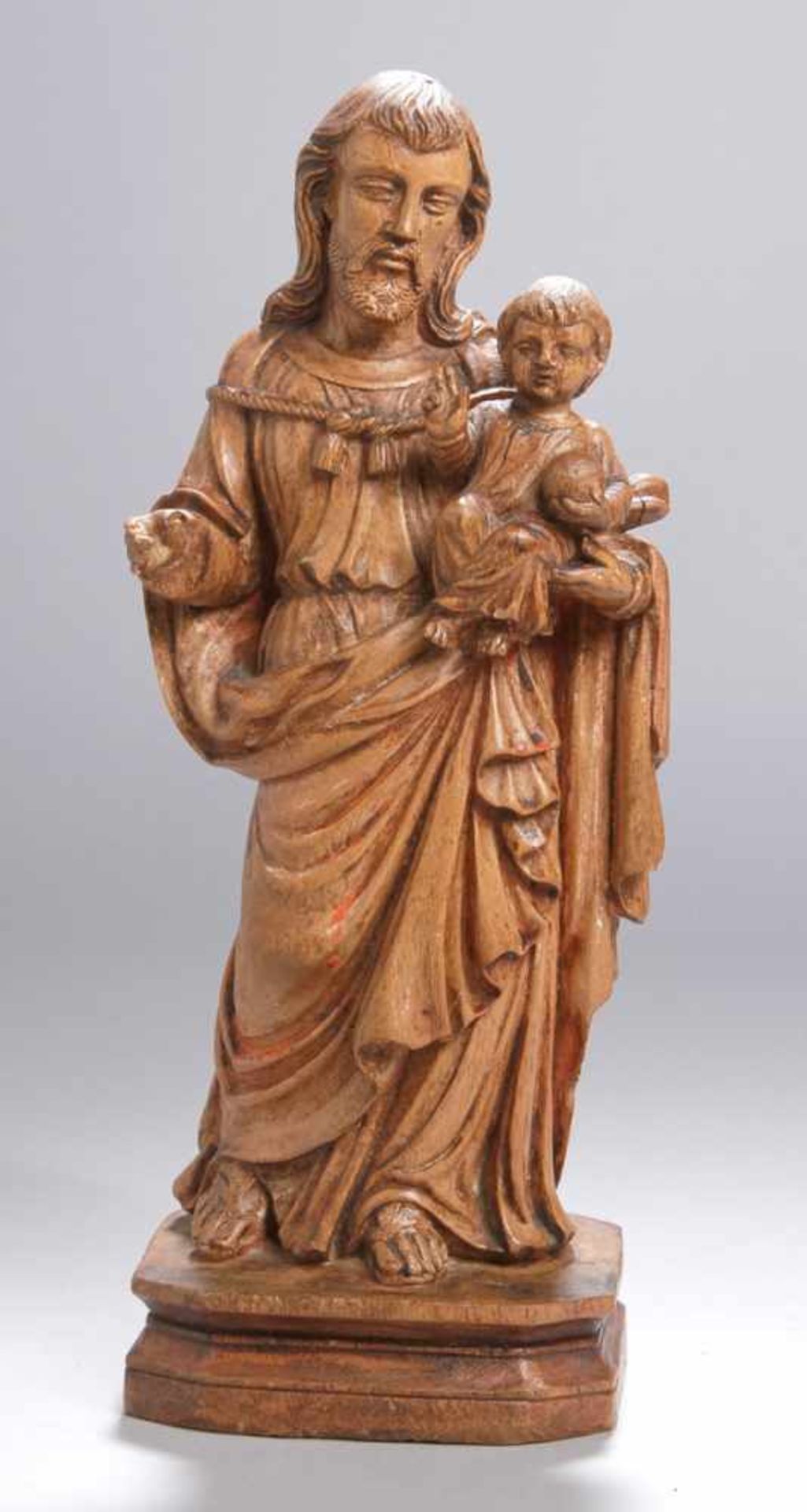 Holz-Figur, "Josef mit Kind", Südeuropa, 18. Jh., auf Sockel vollplastische, stehendeDarstellung