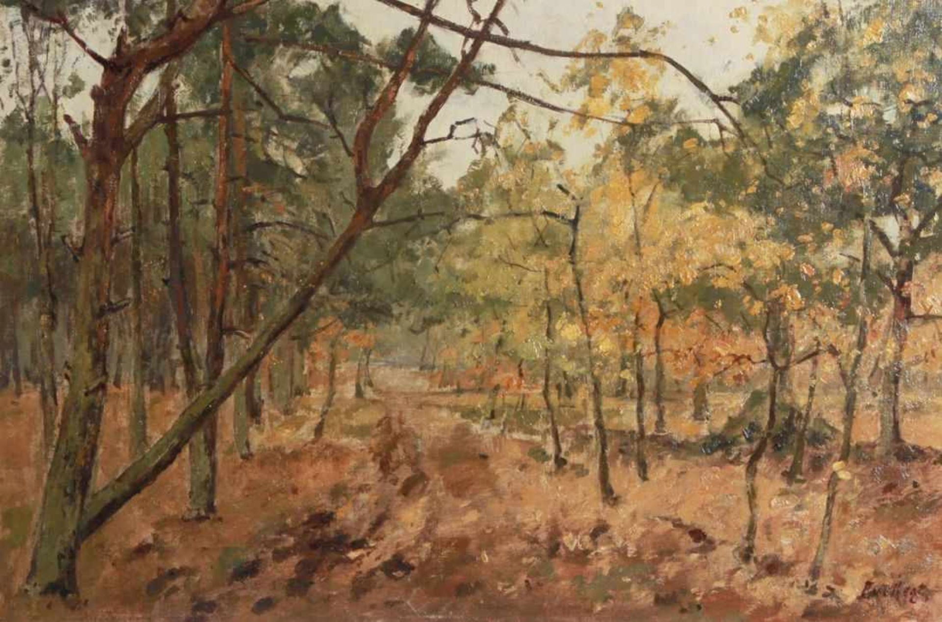 Regt, Pieter de, holländischer Maler 1877 - 1960. "Herbstlicher Weg", sign., Öl/Lw. aufHolz, 40 x 60