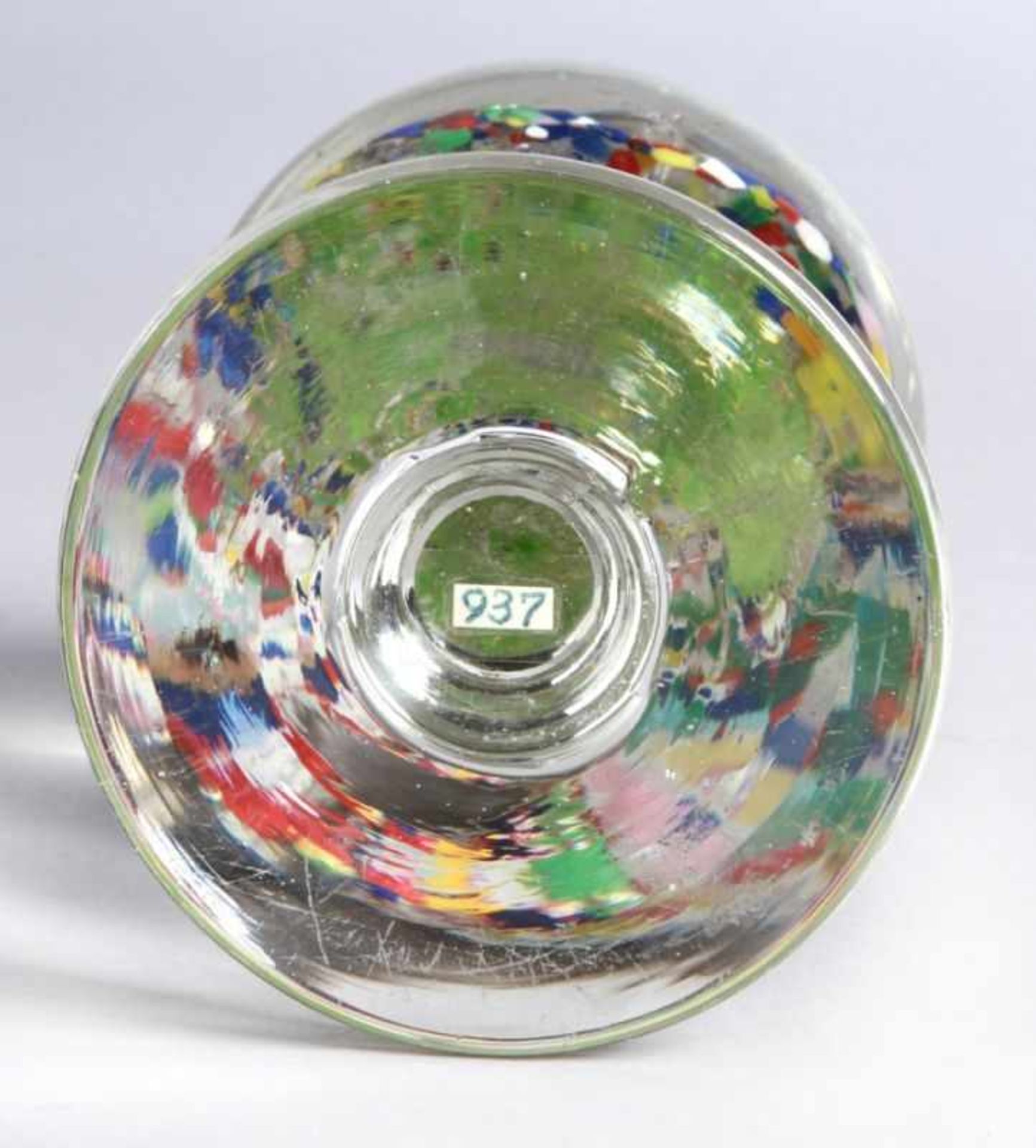 Glas-Ständerpaperweight, Thüringen, wohl Ilmenau, um 1900-30, Tellerstand, Schaft mitKugelnodus, - Bild 3 aus 3