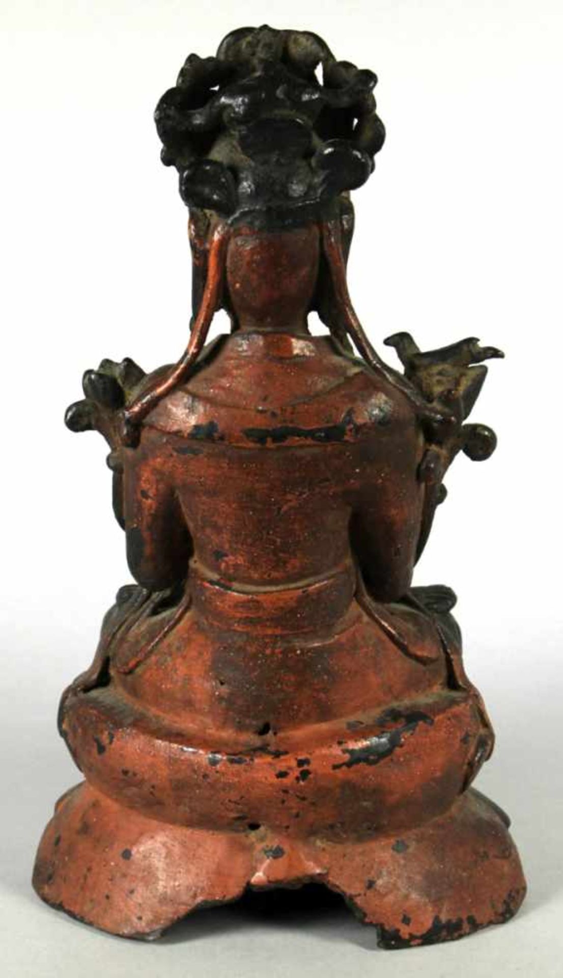 Bronze-Plastik, "Guanyin", China, Ming-Dynastie, auf Doppellotossockel vollplastische,sitzende, - Bild 3 aus 7