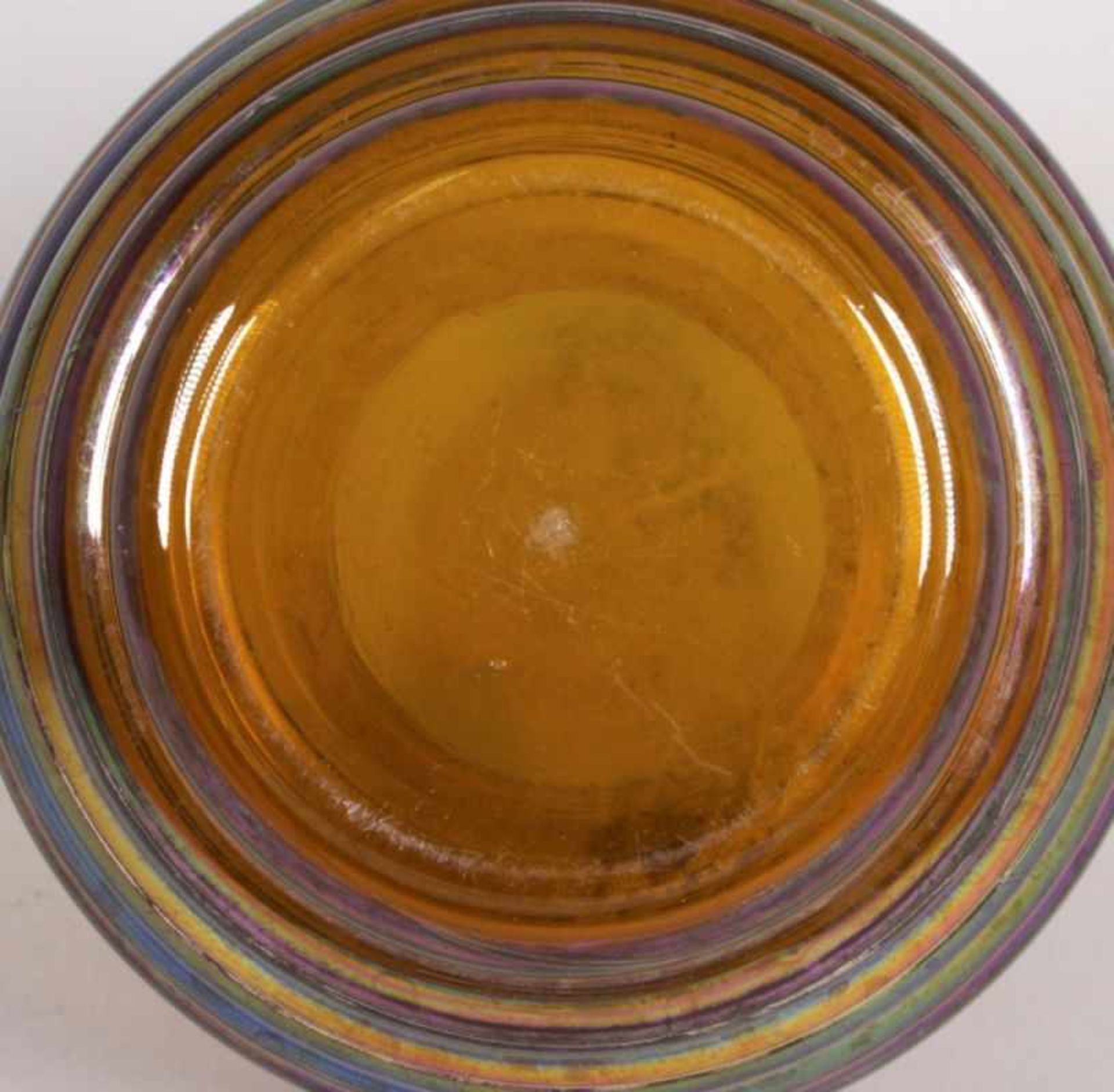 Glas-Ziervase, WMF, Geislingen, 50 Jahre, honiggelbes Glas, horizontal gerippt,Außenwandung in den - Bild 2 aus 2