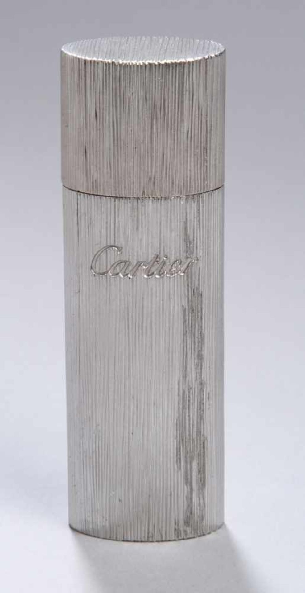 Zahnstocher-Behälter, Cartier, 2. Hälfte 20. Jh., versilbert, zylindrische Form, Wandungmit