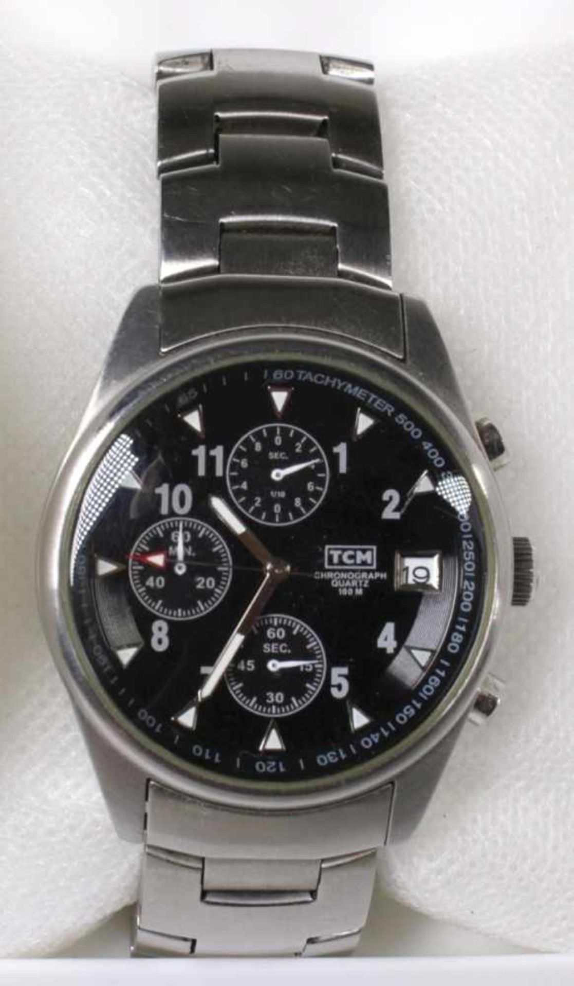 Herren-Armbanduhr, TCM, Quartz, Chronograph, Stahlarmband, intakt, getragen, guter Zustand- - -20.00