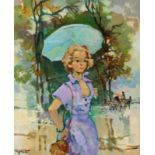 Grisot, Pierre, französischer Maler 1911 - 1995. "Dame mit Schirm", sign., Öl/Lw., 54 x 46cm- - -