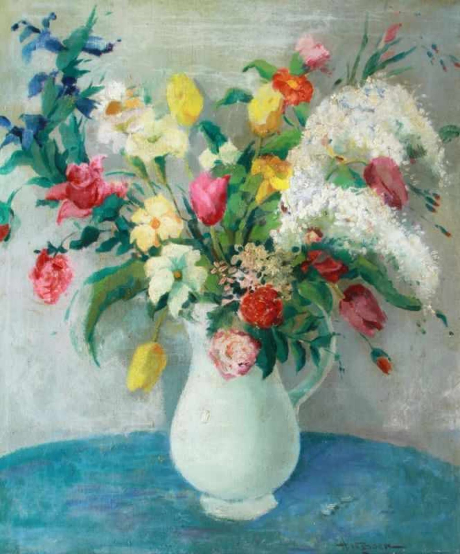 Boer, Hessel de, holländischer Maler 1921 - 2003. "Blumenstrauß in Vase", sign., Öl/Lw.,70 x 60