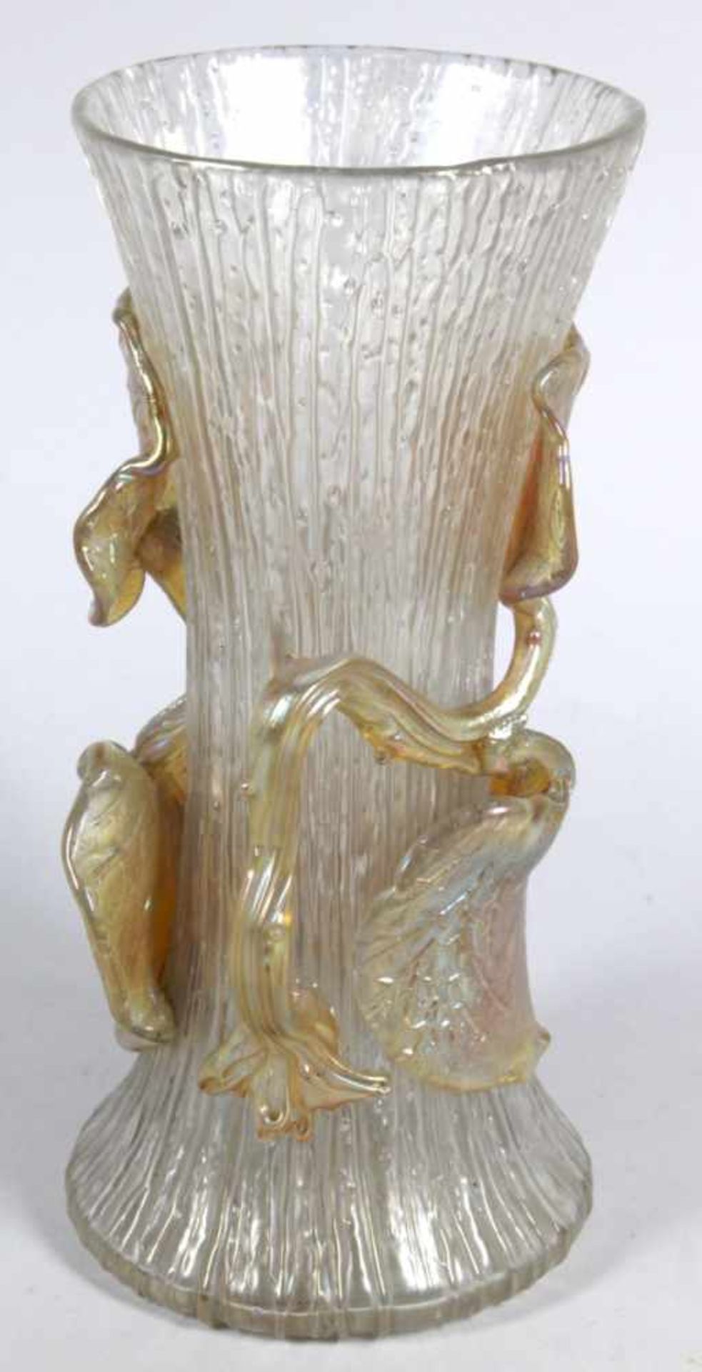 Glas-Ziervase, Klostermühle, Johann Loetz Wwe., um 1900, Dekor: Blitzglas mit Ast undBlättern, - Bild 4 aus 6