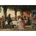 Broet, A., Maler 1. Hälfte 20. Jh. "Personen auf der Terrasse", sign., Öl/Lw., 47 x 66 cm,starkes