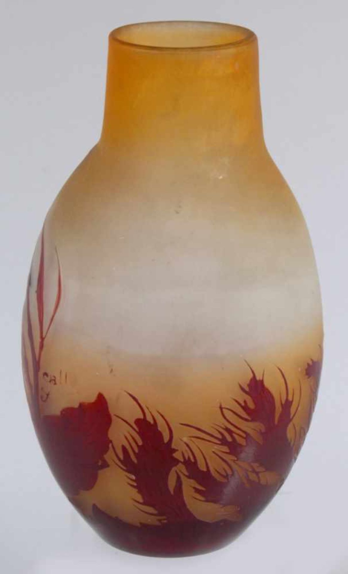 Glas-Ziervase, "Fougère", Emile Gallé, Nancy, um 1906-14, runder Stand, ovoid gebauchter, - Bild 2 aus 5